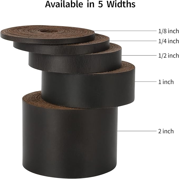 Ringsun 1 Inch Wide Flat Leather Straps for Crafts, Full Grain Leather Strips Cord String for Crafts, Tooling (2mm Thick 72.5 Inches Long Black Coffee)
