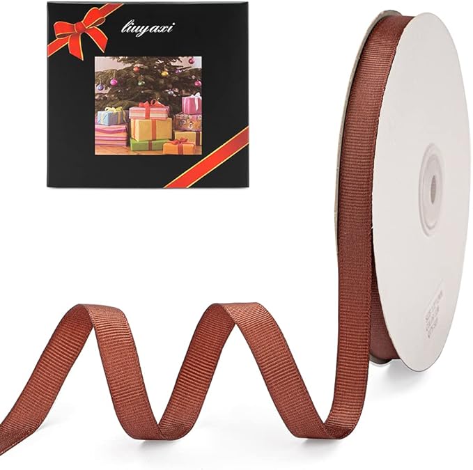 LIUYAXI 1/2" X 50 Yards Solid Brown Grosgrain Ribbon, Perfect for Crafts, Wedding Decor, DIY Hair Accessories, Sewing, Gift Package Wrapping and More