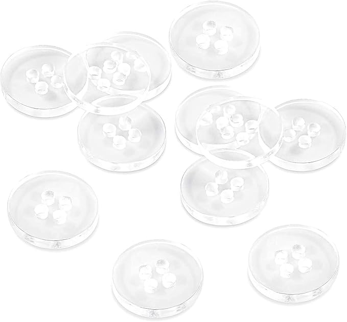 0.60" Clear Buttons for Sewing 100 Pcs Transparent Buttons (15 mm) 4 Hole Round Bulk Sewing Crafts Replacement Button 24L Plastic Buttons for Clothes Dress Pants Shirt Skirt Blouse Craft DIY