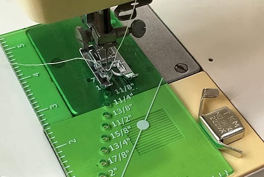 YEQIN Seam Allowance Ruler and 2 Magnetic Guide for Sewing Machine, Ideal Quilting 1/8'' to 2'' Straight Line Hems, Perforated Gauge Measuring Tool with 45°Trim Line, Green