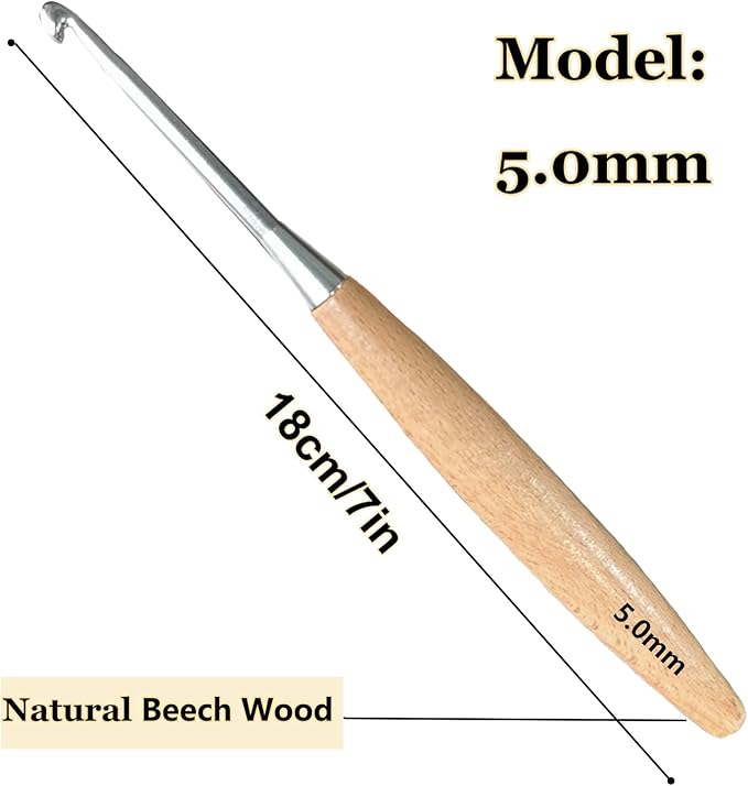 Beech Wood Crochet Hooks,5mm Ergonomic Handle Crochet Hook Hand DIY Comfortable Smooth Long  Crochet Needle for Crocheting Yarn and Beginners,Experienced Crochet Lovers