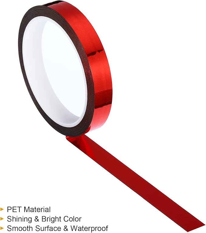 PATIKIL Metalized Tape 0.3/0.5/0.8 Inch x 55 Yards, 3 Roll Mirror Metallic Masking Foil Sticker Self Adhesive for Detailing Accent Wall Graphic Arts, Red