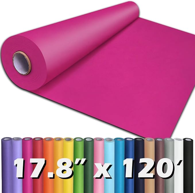 PerkHomy 17.8" x 1,440" (120') Rose Red Kraft Paper Roll for Craft Bulletin Board Paper Art Table Covering Crafting Gift Wrapping Bouquet Packing Parcel 80GSM 55LB (Rose Red, 17.8" x 120')