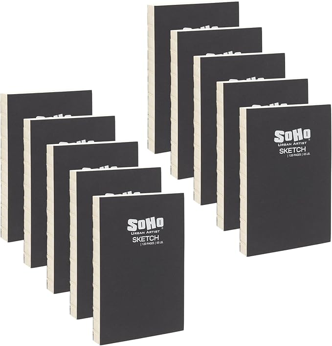 SoHo Urban Artist Open Bound Sketch Pads 10 Pack - White - 8.5x11 - Open Coptic Bound Sketch Pads for Drawing, Calligraphy, Any Dry Media, & More - 1200 Sheets Total