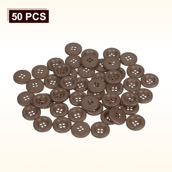 HARFINGTON 50pcs Sewing Button 15mm (5/8 Inch) 4 Holes Resin Thickened Round Crafting Replacement Buttons for Clothing DIY Crafts Decoration, Dark Brown