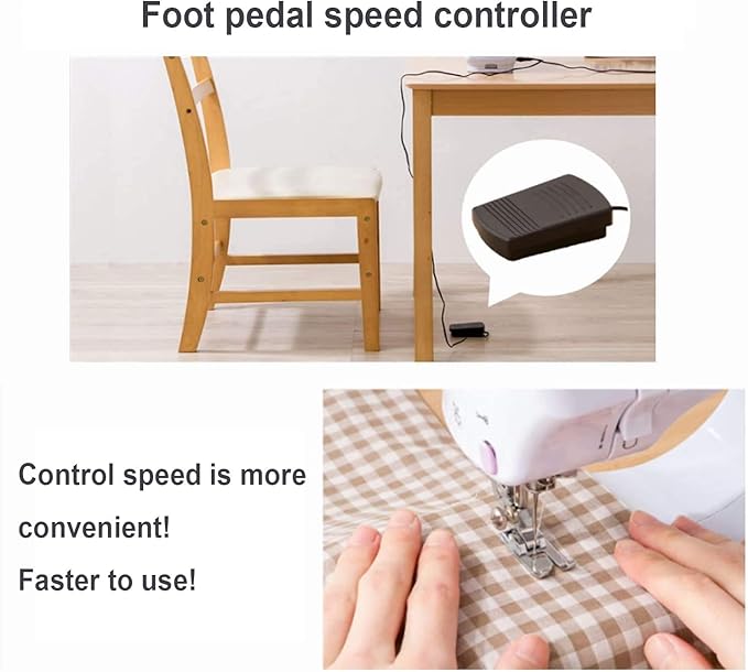Sewing Machine for Beginners, Electric Mini Portable, 12 Built-in Stitches with Reverse Sewing, 2 Speeds Double Thread with Foot Pedal, Storage Bag, Cotton Fabric and Threads(Premium Set)