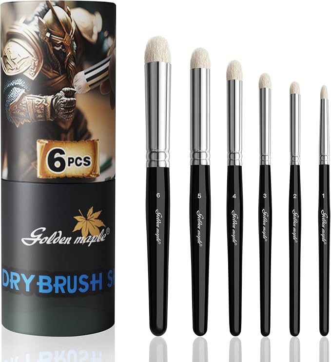 Golden Maple Dry Brush Miniature Painting Drybrush Set - 6PC Professional Modellers Miniature Paint Brushes for Miniatures, Model, Enamel & Fantasy Figurines Painting