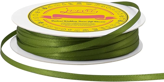 Double Face Moss Satin Thin Ribbon 1/8 inch X 50 Yards Polyester Moss Ribbon for Gift Wrapping Very Suitable for Weddings Party Hair Bow Invitation Decorations and More