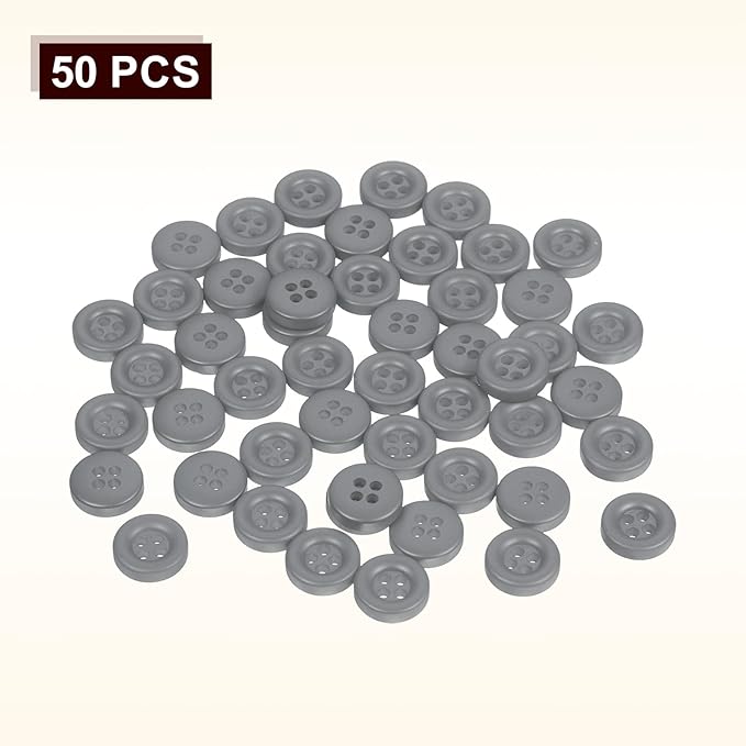 HARFINGTON 50pcs Sewing Button 11mm (15/32 Inch) 4 Holes Resin Thickened Round Crafting Replacement Buttons for Clothing DIY Crafts Decoration, Gray