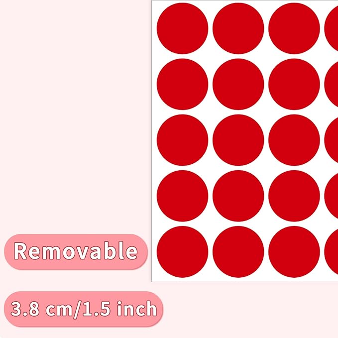 1.5" Round Colored Removable Stickers Labels - Red,Pack of 500