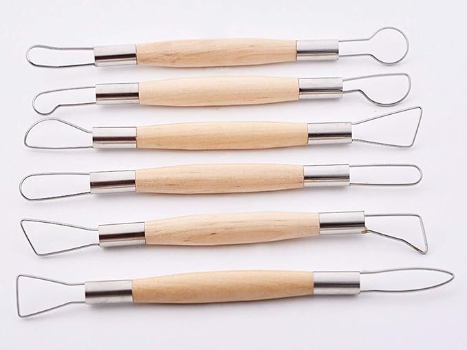 YYaaloa 6pcs Set Wood Crafts Clay Modeling Tool Pottery Carving Tools for Shaping and Sculpting for Ceramics Clay Pottery (Wood -6pcs)