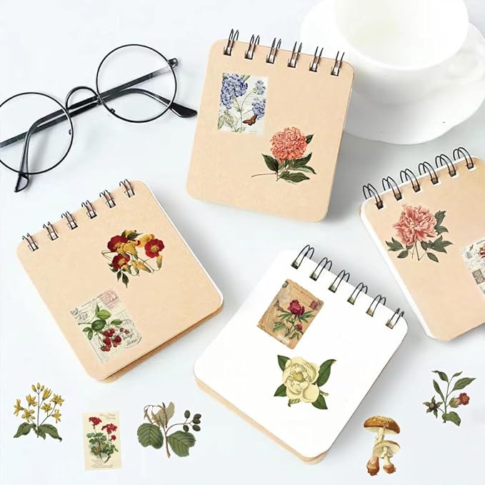 50-Piece Clear Vintage Cottagecore Aesthetic Floral & Plant Scrapbook Stickers - Waterproof Retro Botanical, Wildflower, Postcard Flower Decals for Journals, Art Crafts, Card Decoration