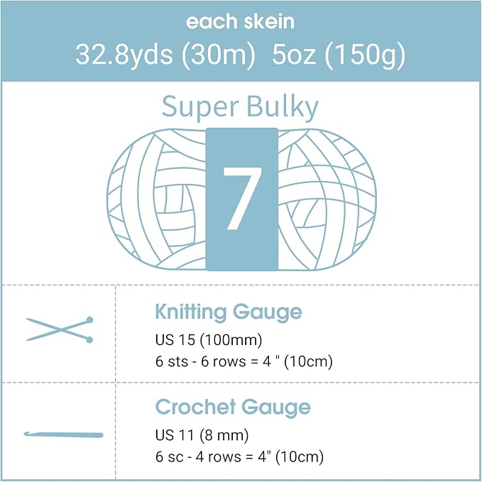 HOMBYS Sky Blue Chunky Chenille Yarn for Hand Knitting,Fluffy Soft Jumbo Yarn Crocheting,Super Bulky Big Yarn for Chunky Blanket,Large Thick Arm Knitting Yarn,8 Pack Plush Yarn