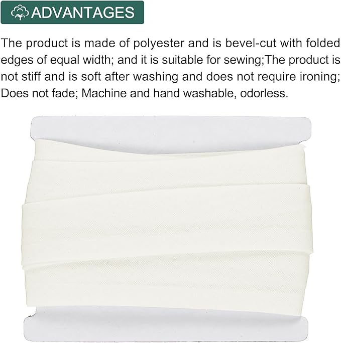 MECCANIXITY 1 Inch Double Fold Bias Tape Continuous Bulk Cotton Bias Tape for Sewing Seaming Quilting Hemming Binding Crafts (Light White 6 Yards)
