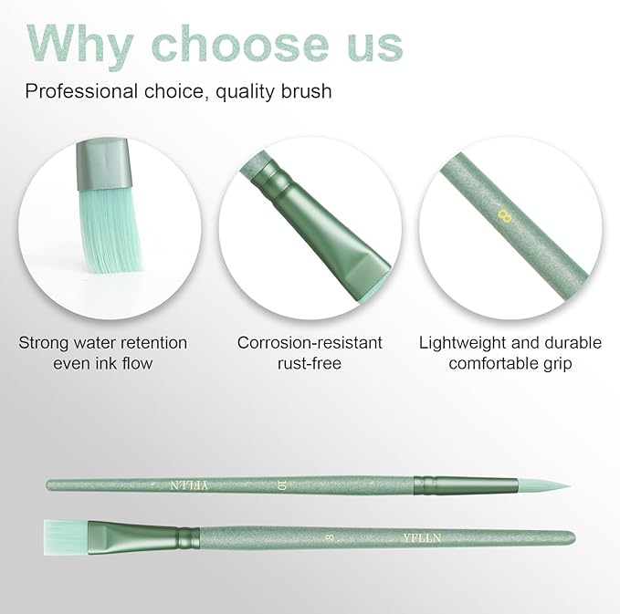 Paint Brushes Set for Acrylic Painting,Watercolor Brushes Painting Brush Nylon Hair Brushes for Acrylic Oil Watercolor Canvases Rock Body Face Nail Miniature Detailing Drawing Art Supplies(Green)