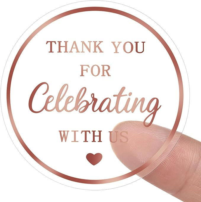 120 PCS Thank You for Celebrating with Us Stickers, 2 Inch Round Thank You Rose Gold Sticker Labels for Party Favors, Gifts, Envelopes, Weddings, Birthdays