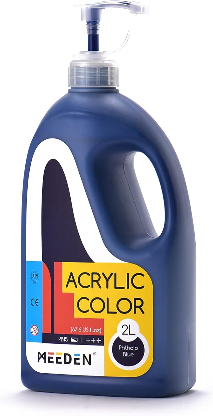 MEEDEN Phthalo Blue Acrylic Paint with Pump Lid, 1/2 Gallon (2L /67.6 oz.) Heavy-Body Non-Toxic Rich Pigment Color, Perfect for Art Class, Wall Painting, Painting Party & Creative DIY