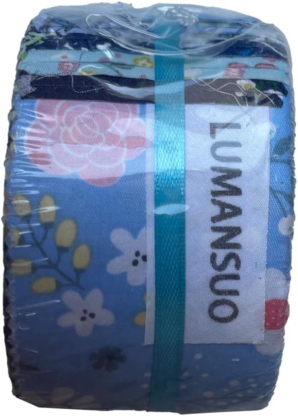 LUMANSUO Jelly Roll Fabric Strips 40PCS (2.5 x 44 Inch)- 20 Assorted Floral Prints, 100% Cotton, Precut Fabrics for Needlecraft and Quilting Sewing， Blue Moonlight