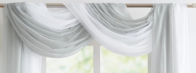WARM HOME DESIGNS Wedding Arch Draping Fabric Bundle Has 2 288 Inch (24 Feet) Scarves in Silver & White Fabric Colors for Wedding Ceremony or Photoshoot Decoration. AD White & Silver 288”