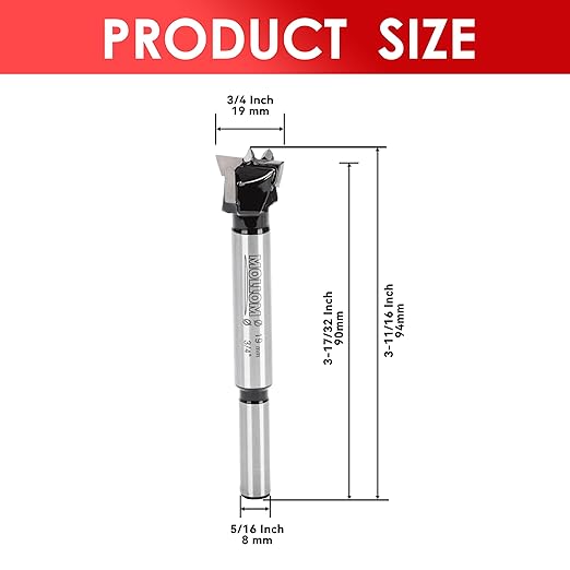 Mollom 3/4" (19mm) Forstner Drill Bit for Precise Woodworking with Durable YG8 Carbide Thickness of 1.7mm,This Hinge Cutter Tool is Ideal for Hard Wood, Plastic, Plywood