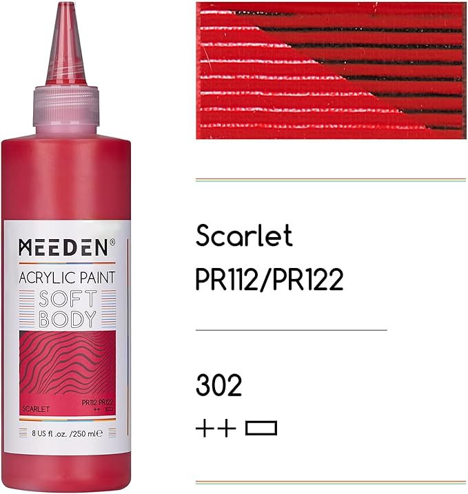 MEEDEN Soft Body Acrylic Paint: Scarlet Red Matte Finish - 250ml/8.45oz Bulk Acrylic Colors in Ergonomic Bottle - Fluid Flow Art Paints for Artists Canvas Painting