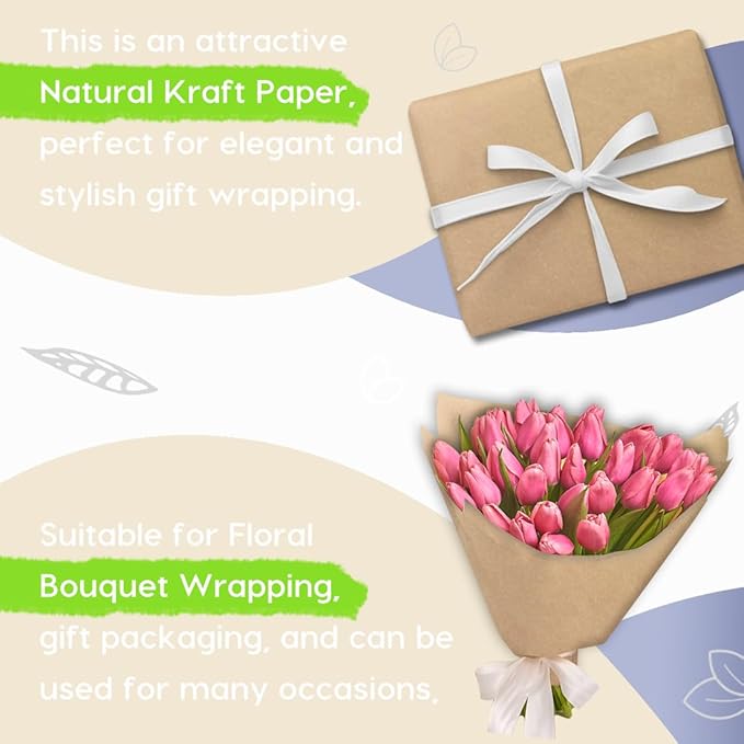PerkHomy Brown Kraft Paper Roll 36" x 3,600" (300') for Gift Wrapping Bouquet Flower Art Painting Craft Writing Packaging Shipping 80GSM 55LB (Brown, 36" x 300')