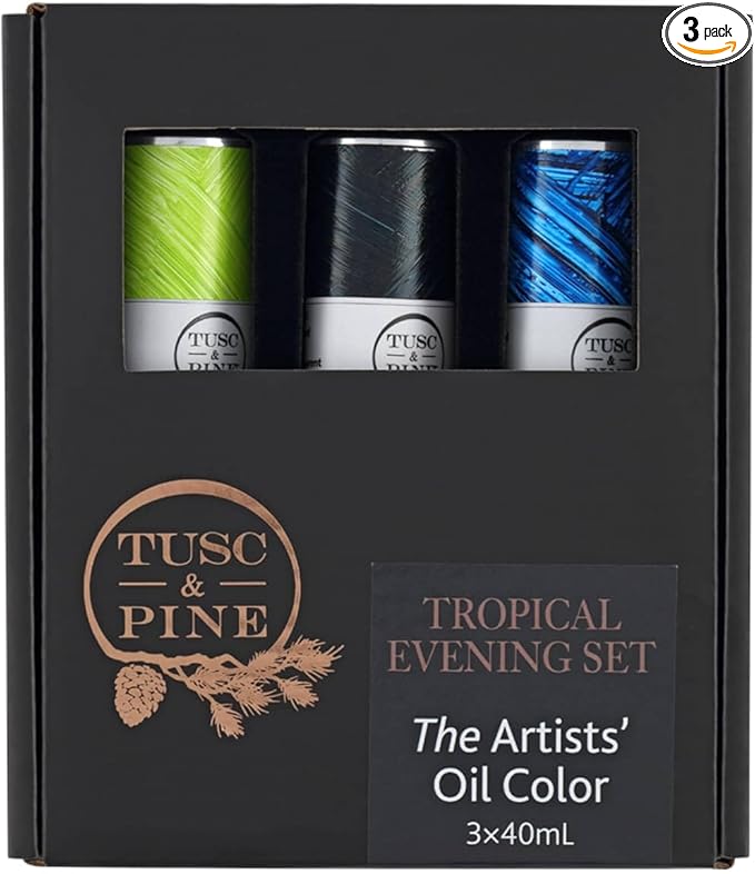 Tusc & Pine Artist Oil Paint - Tropical Evening, Set of 3 40 ml, Non-Yellowing, Rich & Creamy Consistency, Maximum Pigment Load, Small Batch Milled Oil Paints Made in the USA for Professional Artists