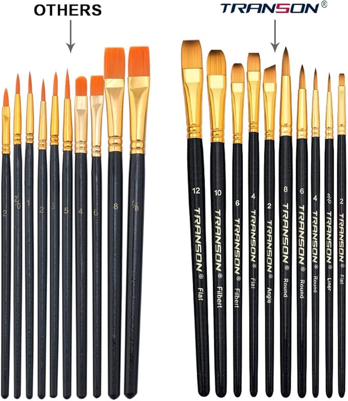 Transon 20pcs Art Painting Brush Set for Acrylic Watercolor Gouache Hobby Craft Face Painting