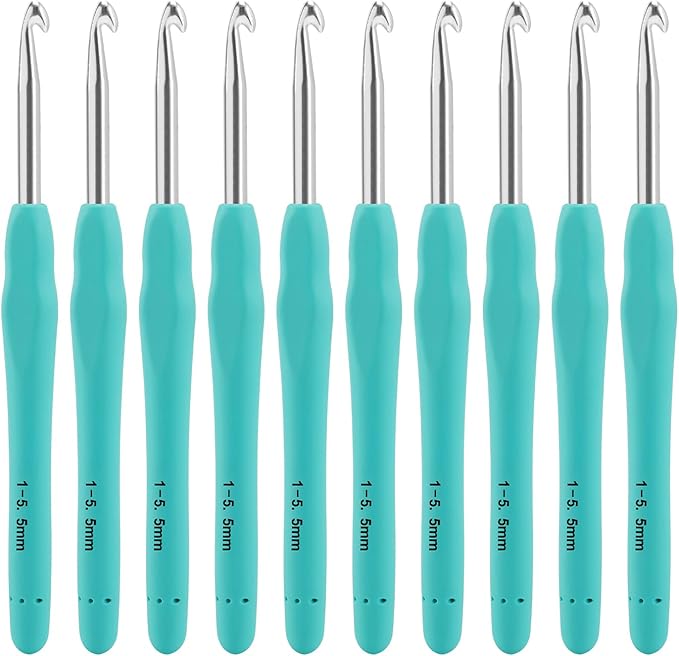 Vodiye 10PCS Crochet Hooks, Professional Extra Long  5.5mm Crochet Hook, Ergonomic Handle Crochet Hooks Set, Crochet Needle for Beginners and Experienced Crochet Hooks Lovers (10pcs - 5.5mm)