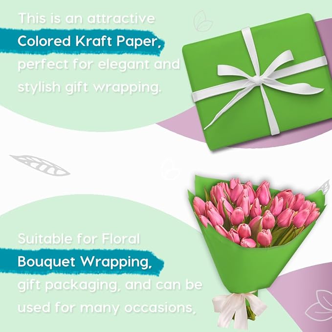 PerkHomy Medium Green Kraft Paper Roll 36" x 3,600" (300') for Gift Wrapping Bouquet Flower Art Painting Craft Writing Packaging Shipping 80GSM 55LB (Medium Green, 36" x 300')