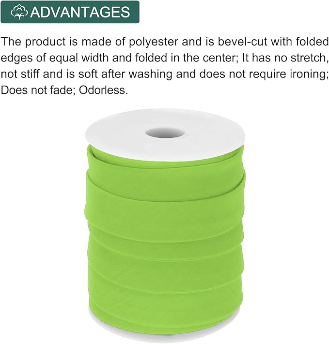 MECCANIXITY 1 Inch Double Fold Bias Tape Polyester Continuous Bulk Bias Tape for Sewing,Seaming Quilting Hemming Binding Crafts (Fruit Green 25 Yards)