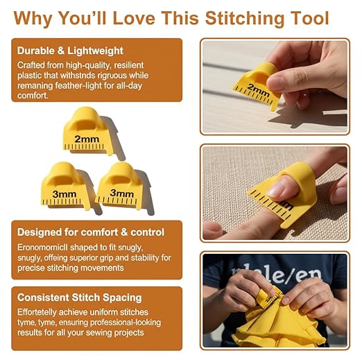 Edge Stitch Lock and Sewing Gauge-Sewing Gauge-Edge Sewing Lockranding Tool-Needle Gauge Quilting Ruler for Straight & Curved Seams for Beginners,Professional Sewers - 2/3/4 Mm, 3 Pcs,Plastic (Yellow)