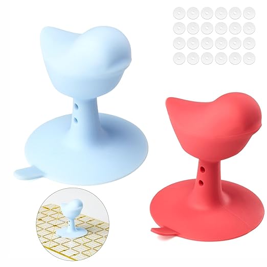 2-Pack Bird-Shaped Ruler Grippers + 24pcs Non-Slip Silicone Grip Dots | Ideal Quilting Ruler Upgrade Kit | Suction Cup Fits Most Non-Slotted Rulers/Templates