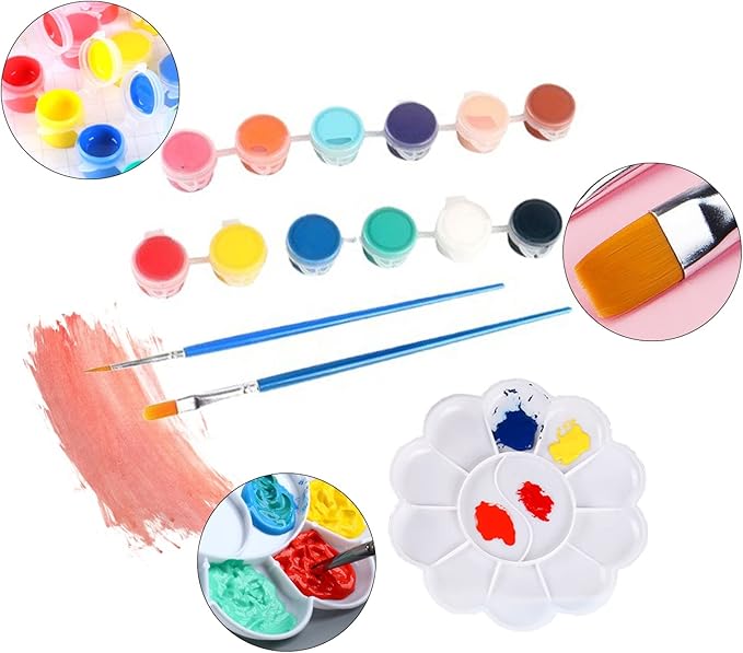 Aulufft 180 Pcs Mini Acrylic Paint Set,15 Pack Acrylic Paint Strips with 30 pcs Paint Brushes and 15 pcs Palettes,12 Colors Kids Paint Set Container Strips Storage for Painting Artistic Crafts