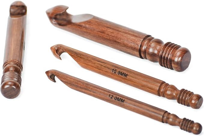 Wooden Crochet Hook | Knitting Needle with Ergonomic Soft Grip Handles | Handcrafted Crochet Hook Set | Indian Rosewood Crochet Hook with Engraved Size (12 mm)