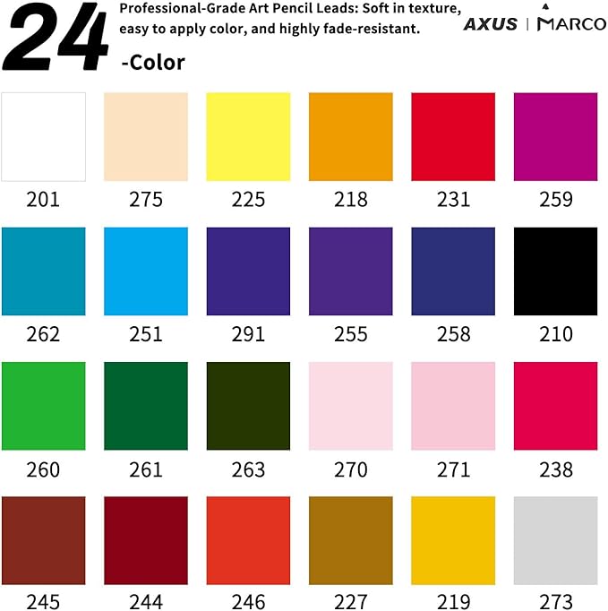 Oil-based Colored Pencils 3.7mm Thick Core, Unbreakable, Great Color Rendering, Iron Box Packed, for Artists & Art Lovers (Renoir 3100 Series - 24 Colors)