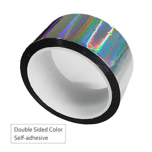 Reflective Crafting Tape, Graphic Glitter Holographic Tape, for Craft Project, DIY Art, Holiday Packing, Wrapping, Keep Birds Away, 1.8 Inches by 55 Yards (Holographic-SM)