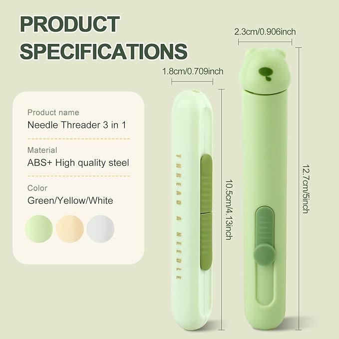 Automatic Needle Threaders Seam Ripper, Upgraded 3 in 1 Sewing Needle Threader Tool, Stretchable Quick Seam Rippers with Needle Storage for Hand Quilling, Embroidery Stitch Removal(Green)