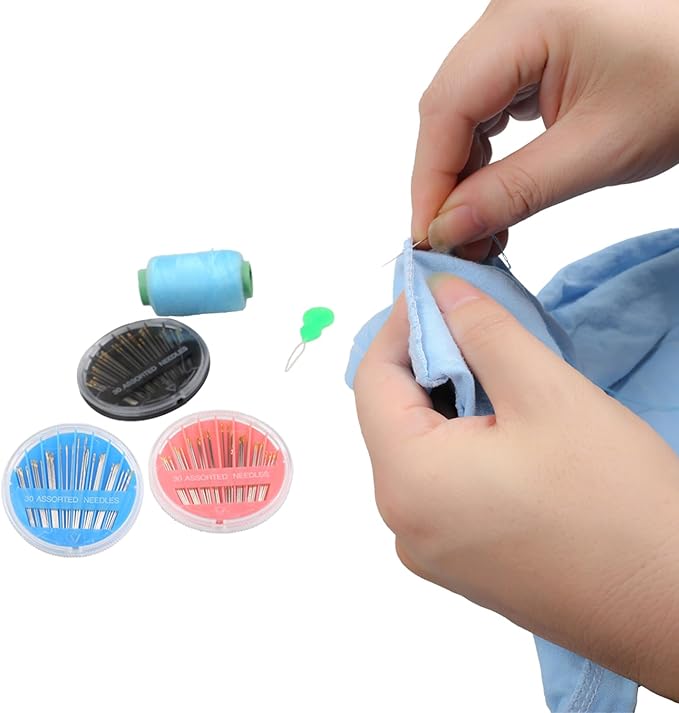 Eketirry 120pcs Premium Hand Sewing Needles，4 Pack 30-Count Assorted Needles for Sewing Repair, 6 Different Sizes Sewing Needles with 2 Threaders (Blue& Black& Pink)