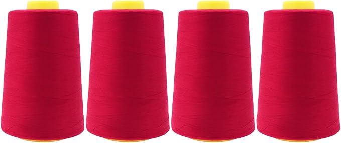 Mandala Crafts 4 Pack of Serger Threads Cones Spools - 40S/2 24000 Yards Polyester Cranberry Threads for Sergers Machine and Overlock Quilting Sewing Machine