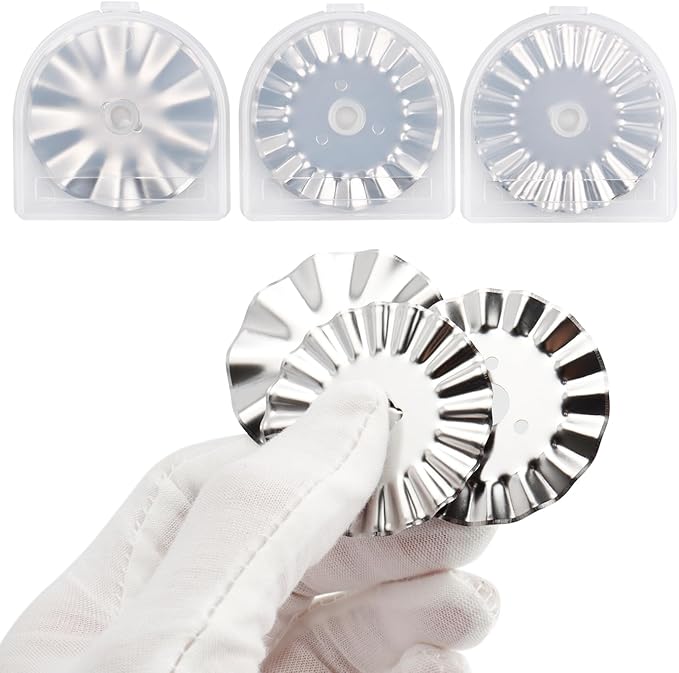 Mesee 9Pcs 45mm Pinking Rotary Cutter Blades 3 Types Wave Rotary Blade Set Decorative Edge Blades Replacement Refill Quilting Cutting Tool Accessories for Sewing Fabric Leather Paper Arts Crafts