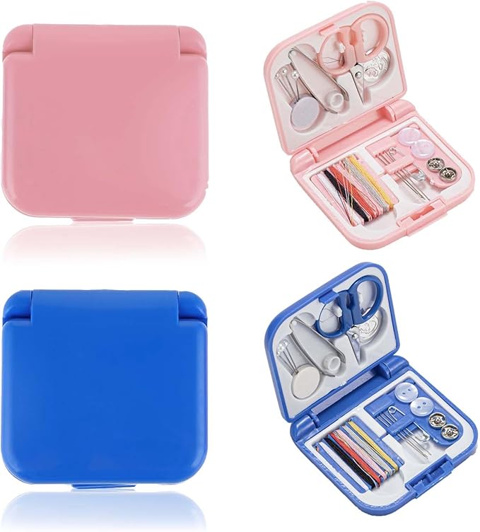 2 Pack Mini Travel Sewing Kit, Portable Sewing Kit, Emergency Sewing Travel Small, Beginners DIY Sewing Thread Needle Threader Scissors Kit for Women, Mom, Traveler, Adults, Beginner