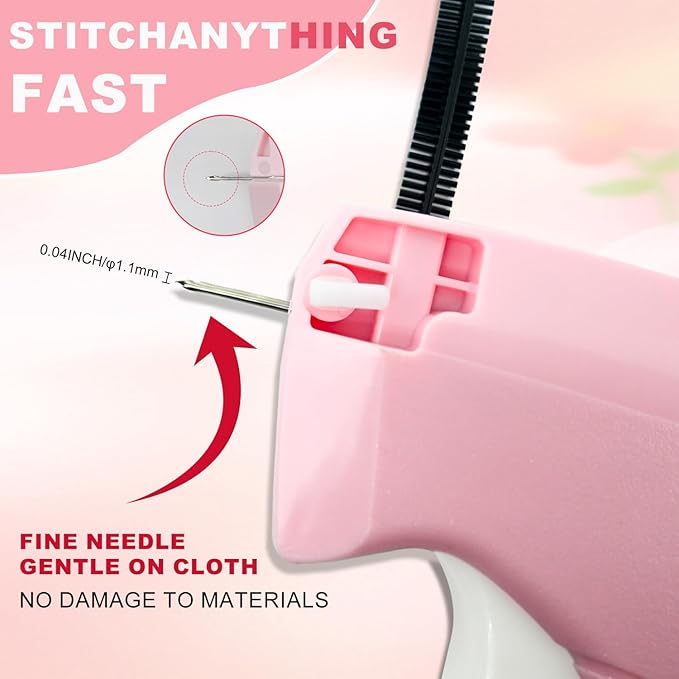 Stitch Gun for Clothes, Handheld Stitch Gun Quick Clothing Fixer, Sewing Kit Includes 6 Needle, 2000 White + 2000 Black Fasteners, Pink, Garment Repair Tool