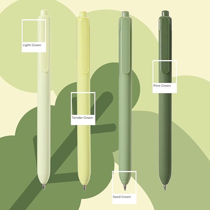 Y YOMA 4 Pcs Fine Point 0.5mm Gel Pen Black Ink Retractable Ballpoint Pen Smooth Writing Quick Dry Gel Pens Cute Aesthetic Pen Pastel Refillable Pen for School Home Office Supplies, Leaf Green