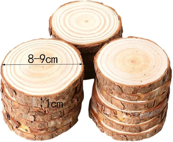 20pcs Wood Slices, BetterJonny 3.1-3.5 inch Undrilled Wooden Circles Predrilled with Hole Natural Wood Ornaments with 10 Meters Jute Rope for Arts DIY Craft