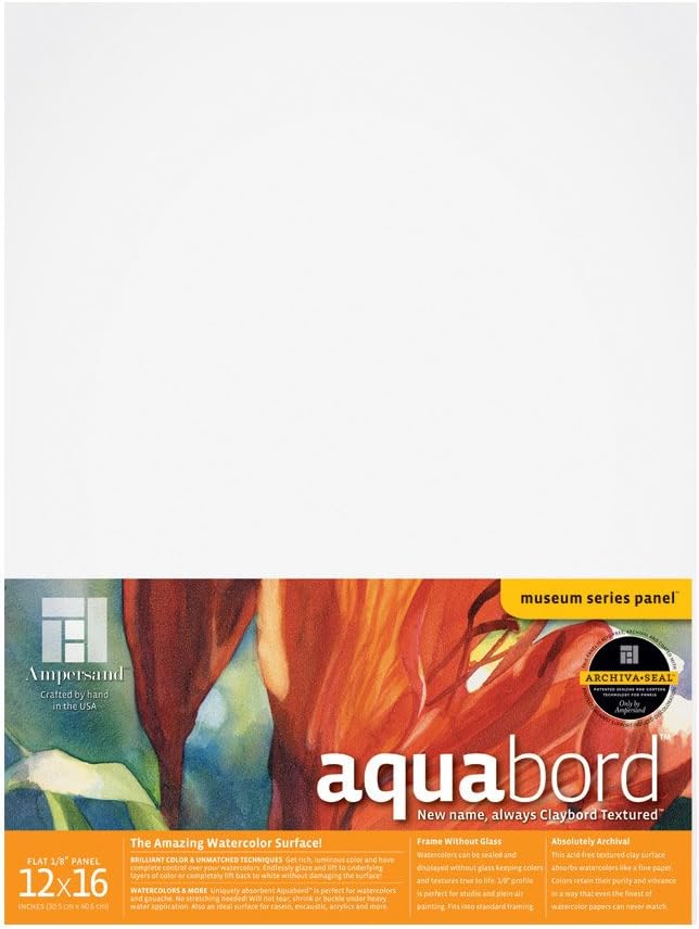 Ampersand Art Supply Watercolor Painting Panel: Museum Series Aquabord, 1/8 Inch Flat Profile, 12" x 16"