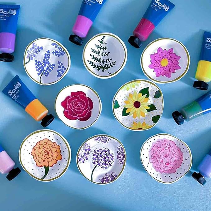 Sculpd Acrylic Paint Set, 8 x 22ml Tubes of Premium Coloured Acrylic, Heavy Body & Vibrant Colours, Paint on Air Dry Clay, Canvas, Ceramic, Fabric, Wood & More, Floral Tones