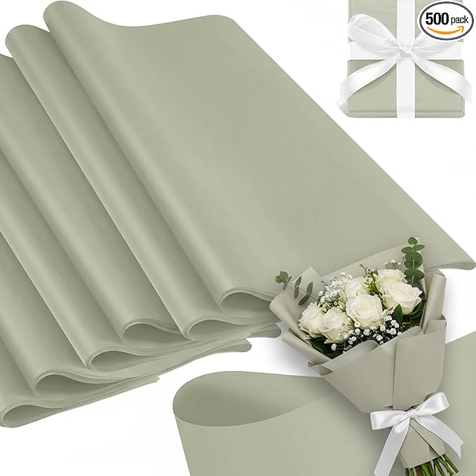 Qilery 500 Sheets Sage Green Tissue Paper Bulk 15 x 20 Inch Acid Free Wedding Flower Wrapping Packing Paper Sheets for Easter Crafts, Gift, Arts Flower, Baby Shower Birthday Party Favor Decoration