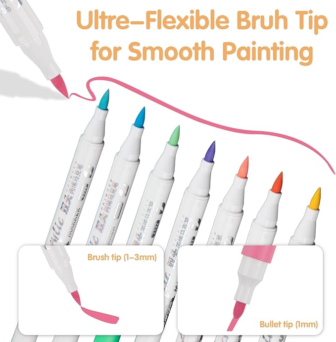 36 Colors Acrylic Paint Markers, Dual Tip Round and Brush Tips for Detailed Art, Crafting, Rock Painting, Wood, Glass, Ceramic