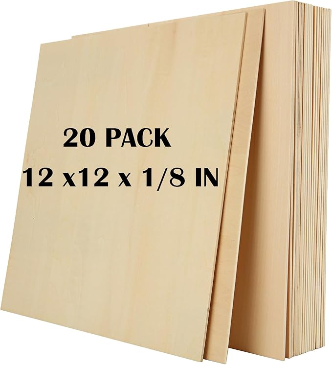 20PCS Basswood Sheets 1/8 x 12 x 12 Inch Plywood 3mm Square Wooden Board for Crafts, Unfinished Wooden Sheets 3mm Basswood for DIY Architectural Model MakingBurning Pyrography Drawing Laser Scroll